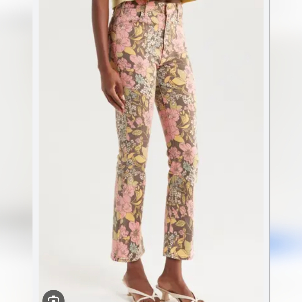 MOTHER Floral Ankle Jeans in Pink, Yellow, Brown